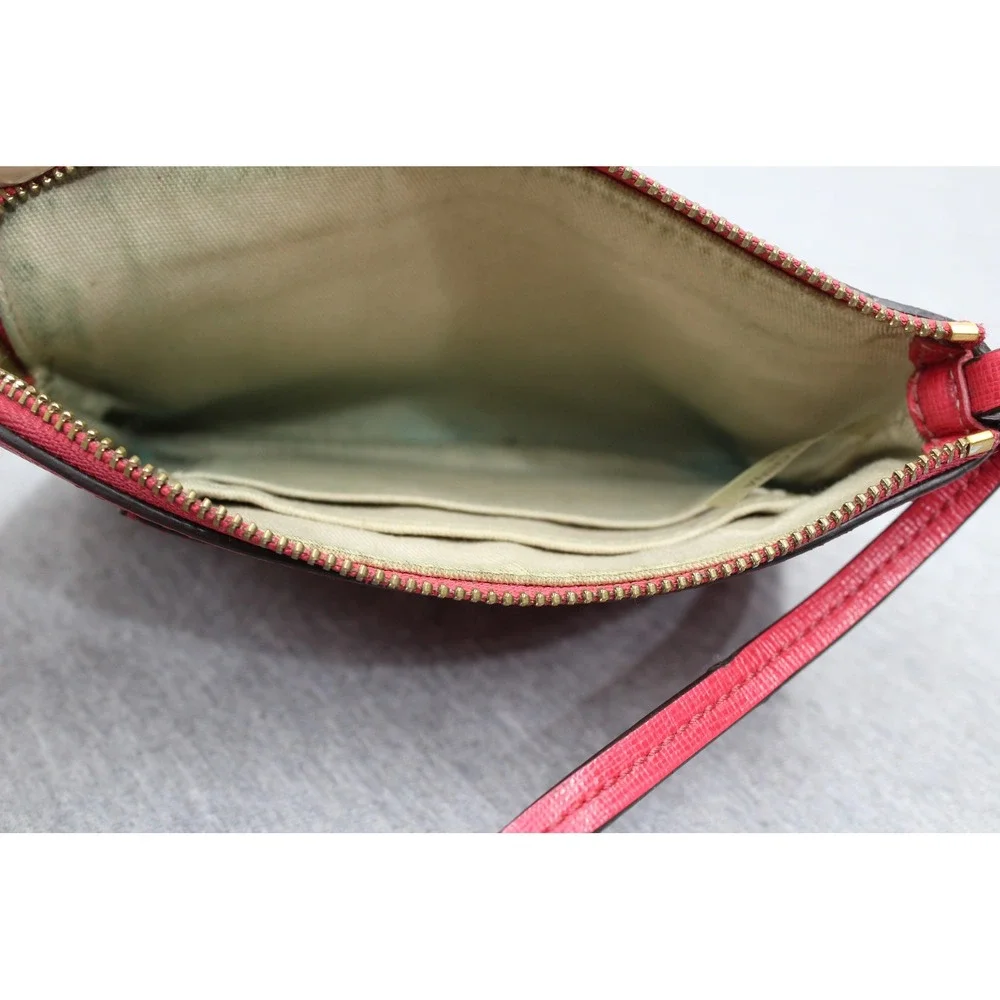 Coach Wristlet Womens Small Red Crossgrain Leather Zip Pouch Card Slots